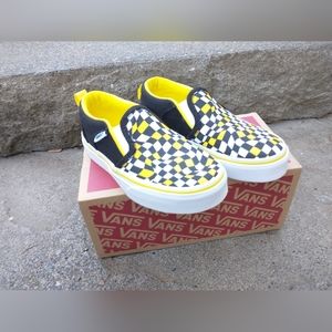 New in Box Vans Slip On Asher Checkies Checkers Yellow White Black Kids Size 11